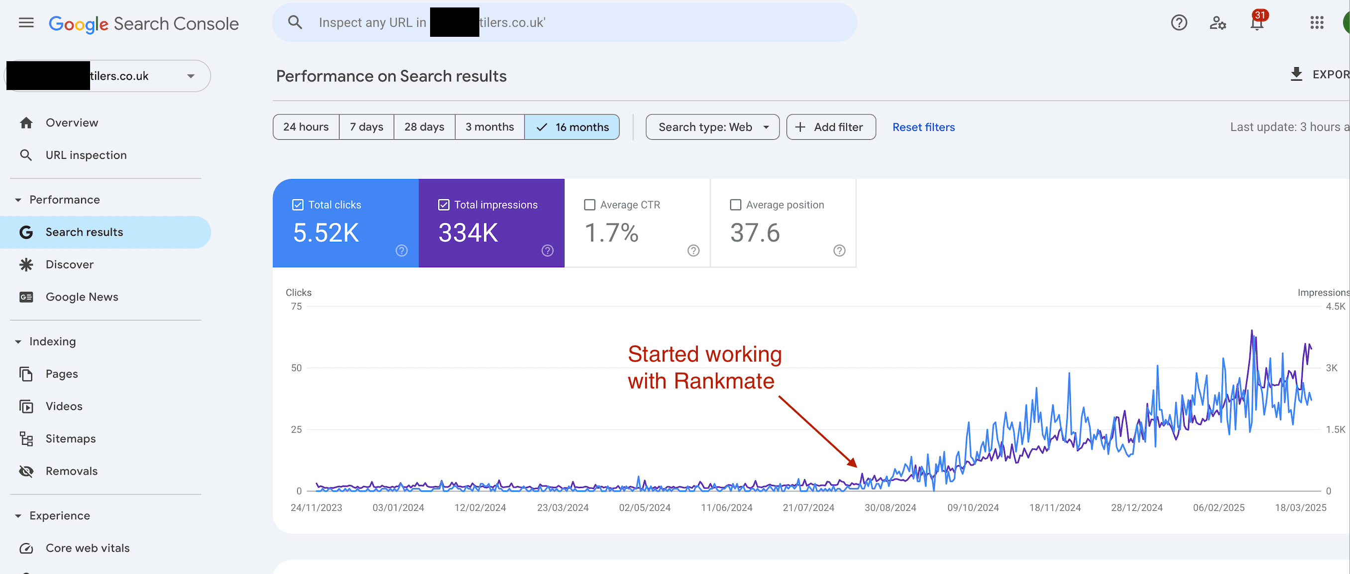 Ahrefs showing domain growth for tiling company