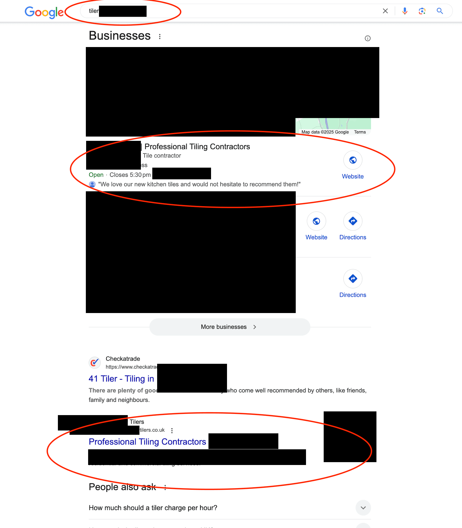 Keyword rankings for local tiling searches